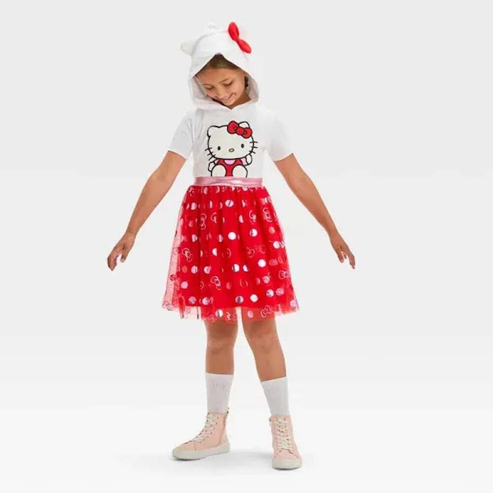 NWT Hello Kitty Girls Cosplay Hooded Tutu Dress Size M/8